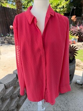 Talbots Coral Button-Down Swiss Dot Shirt